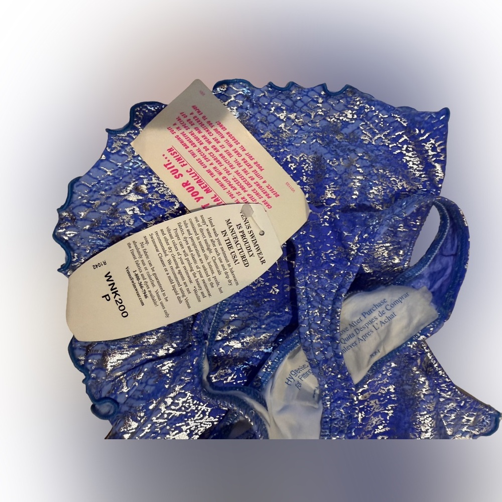 Venus Blue Metallic Snakeskin V String Thong Bottom with Removable Cover - Picture 5 of 6